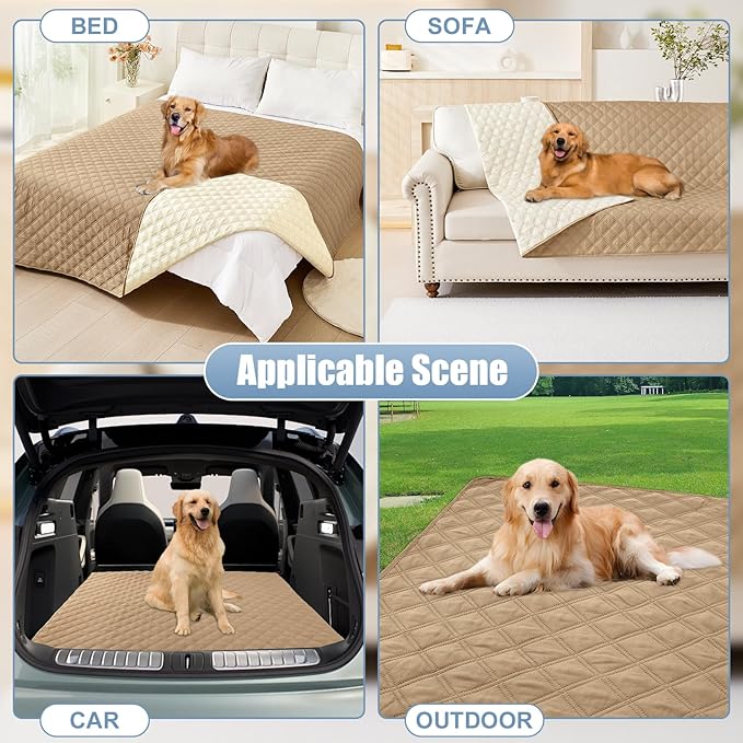 Smiry Waterproof Dog Blanket, Reversible Dog Bed Cover Pet Blanket, Soft Pet Couch Covers for Sofa Washable, Bed Couch Sofa Furniture Protector for Puppy Cat Kids (30"x53", Camel/Beige)