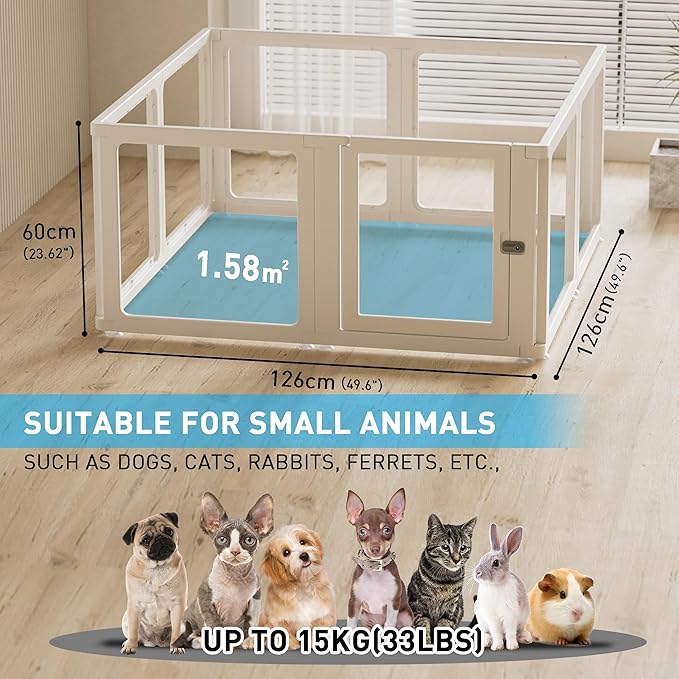 Citylife Dog Playpen with Door Clear Pet Playpen for Indoor Outdoor Easy to Install and Remove Puppy Playpen for Dogs, Cats, Bunnies, Pigs, 8 Panels