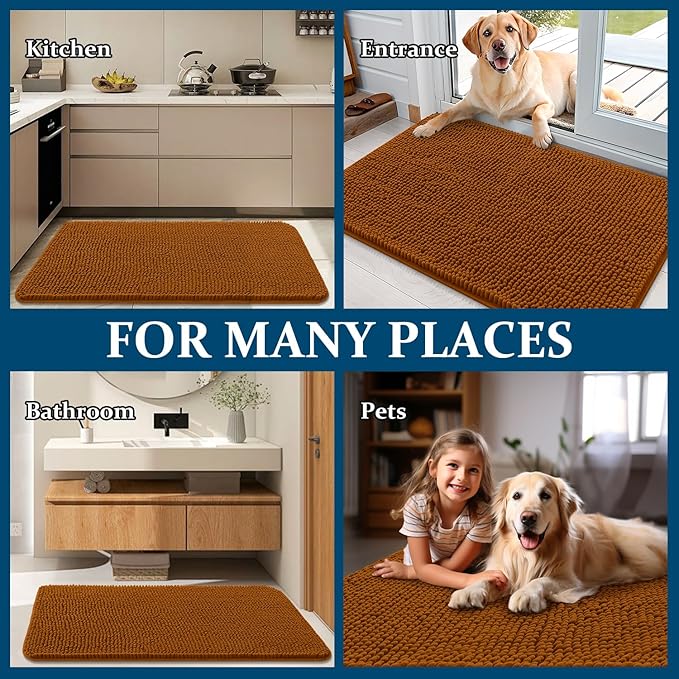 OLANLY Dog Door Mat for Muddy Paws 24x16, Absorbs Moisture and Dirt, Absorbent Non-Slip Washable Doormat, Quick Dry Chenille Mud Mat for Dogs, Entry Indoor Entryway Carpet for Inside Floor, Ochre