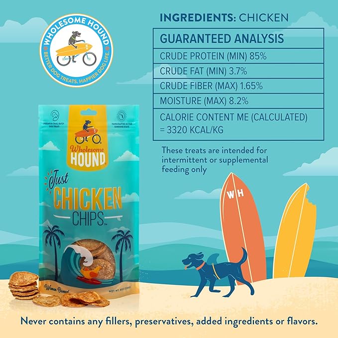 Just Chicken Chips | Premium Single Ingredient & Healthy Dog Treats | All Natural | Training Treats for Small to Large Dogs | Made in USA - 8oz