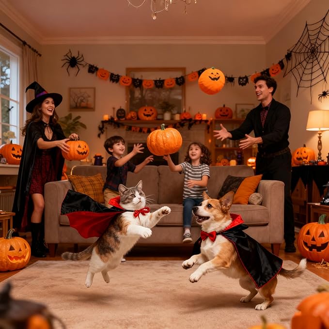 Halloween Dog Cat Vampire Cloak Costume Stand-Collar Design, Pet Cape Cosplay Apparel Holiday Party Dress Up Decoration, Halloween Costumes Cape Pet