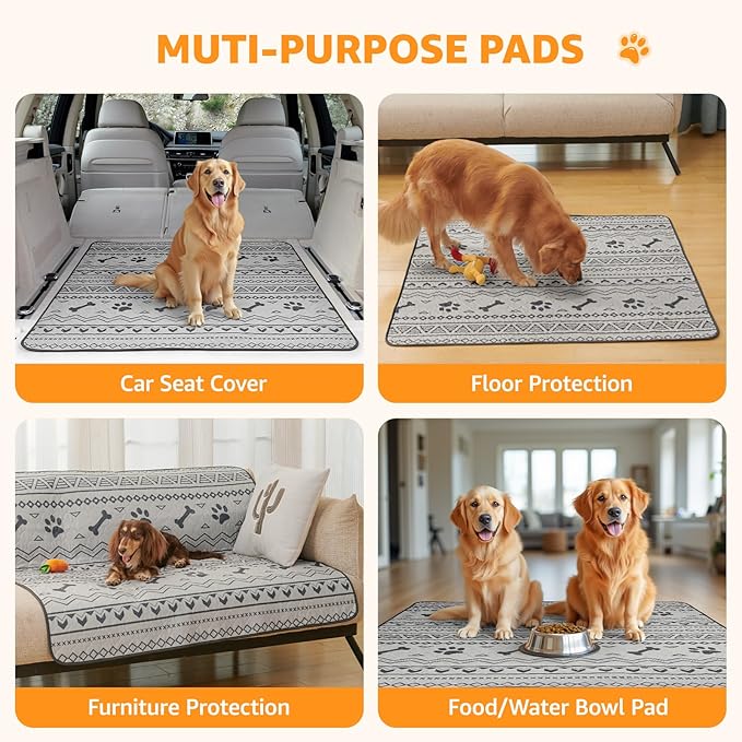 LOOBANI Washable Pee Pads for Dogs: 2-Pack Leak-Proof and Non-Slip Reusable Puppy Pads, Super Absorbent Whelping Pads for Potty Training, Playpens, Crates, Floors, Beds, and Couches, 34x36 in