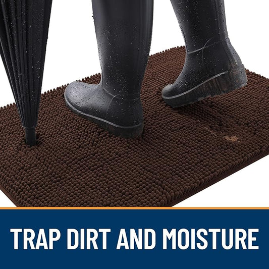 OLANLY Dog Door Mat for Muddy Paws 54x24, Absorbs Moisture and Dirt, Absorbent Non-Slip Washable Doormat, Quick Dry Chenille Mud Mat for Dogs, Entry Indoor Entryway Carpet for Inside Floor, Brown