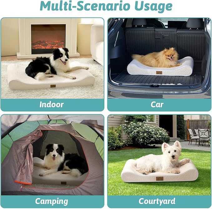 Orthopedic Dog Bed for Small Dogs up to 35 lbs - Removable Washable Cover with Waterproof Lining & Non-Skid Bottom, Cotton-Polyester Blend Boat-Shaped Lounger Mattress, S(30x20x5in), Beige