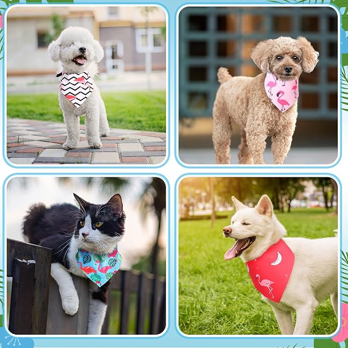 100 Pcs Dog Bandanas Bulk Hawaiian Dog Bandanas Summer 3 Sizes Washable Adjustable Scarf for Beach Small Medium Large Pet Supplies(Flamingo)
