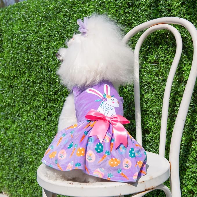 CuteBone White Rabbit Dog Easter Dress Velvet for Small Dogs Girl Eggs Skirt Puppy Purple Dresses Dog Clothes CVA19M-D