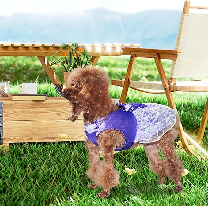 Dog Dress, Pet Birthay Clothes with Bow Tie, Dog Silk Outfit with Sequin, Puppy Princess Dress, Cute Doggy Skirt, Purple M