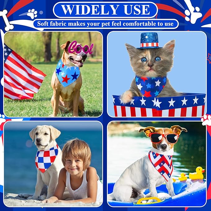 Sanwuta 72 Pcs Patriotic Dog Bandana Bulk Washable Puppy Triangle Scarfs Veterans Day Cat Bandanas Adjustable Soft Cute Pet Triangle Bibs Accessories for Small Medium Dogs Cats Pets Costume