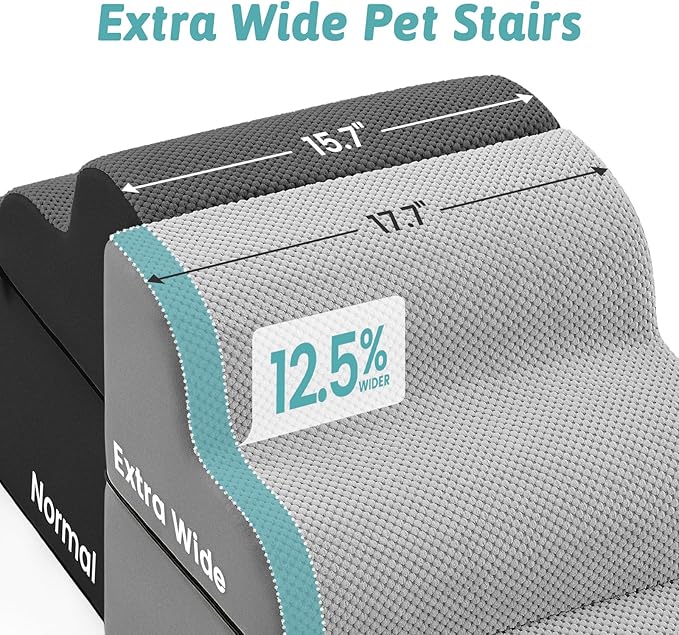 Wide Dog Stairs for Small Dogs 19.7" H, Detached Dog Step for Puppy or Older Cat, Ramp for Bed, Sofa, Couch or Chair, Ladder with High Density Foam, 17.7x28.3x19.7 inch, 4 Step, Grey