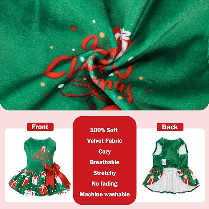 CuteBone Velvet Dog Dresses Christmas for Small Dogs, Stylish & Soft Fabric, Comfortable Fit for Everyday Wear, Perfect for Special Occasions NCVA21L-D