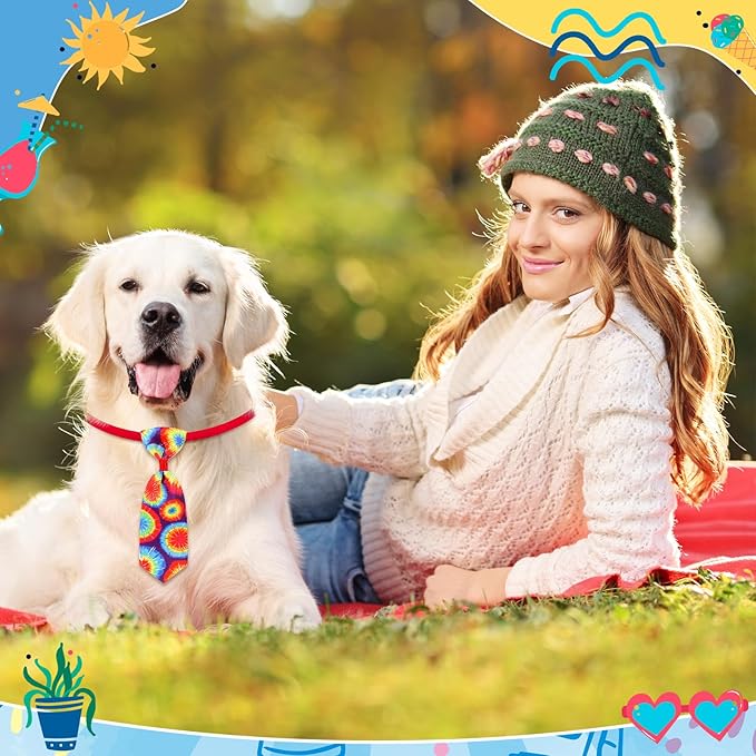 Eccliy 50 Pcs Tie Dye Dog Collars for Dogs Spring Summer Cute Puppy Bow Ties Adjustable Neckties Set Bow Collar for Pet Decoration Supplies