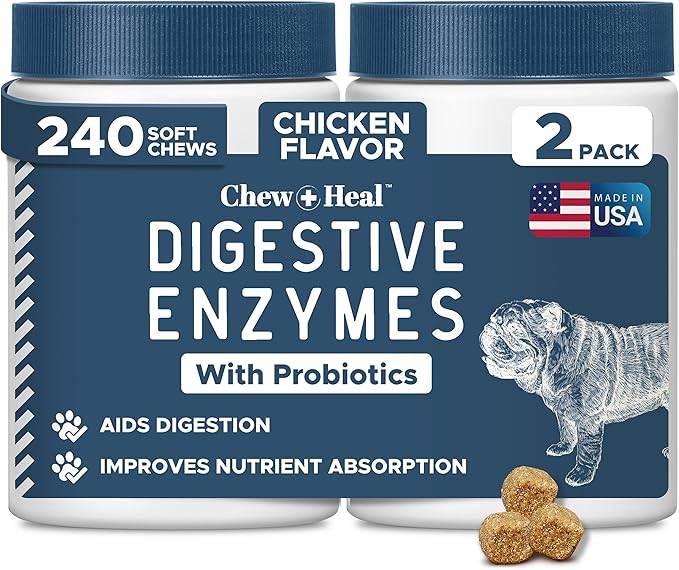 Digestive Enzymes with Probiotics for Dogs - 240 Soft Chews - Supports Healthy Digestive Tract, Helps Nutrient Absorption and Food Digestion - Dog Fiber and Gut Health Supplement (2 Packs of 120)
