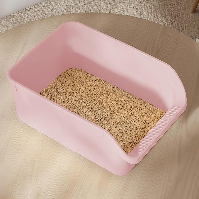 Large Cat Litter Box with High Sides,Cat Boxes for Indoor Cats,Cat Litter Pan for Kitty,Litter Box with Low Entry,Anti-Splashing,Easy to Clean (Pink)
