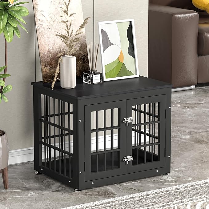 26 Inch Heavy Duty Dog Crate Furniture for Small Dogs, Decorative Pet House End Table, Wooden Cage Kennel Furniture Indoor, Black