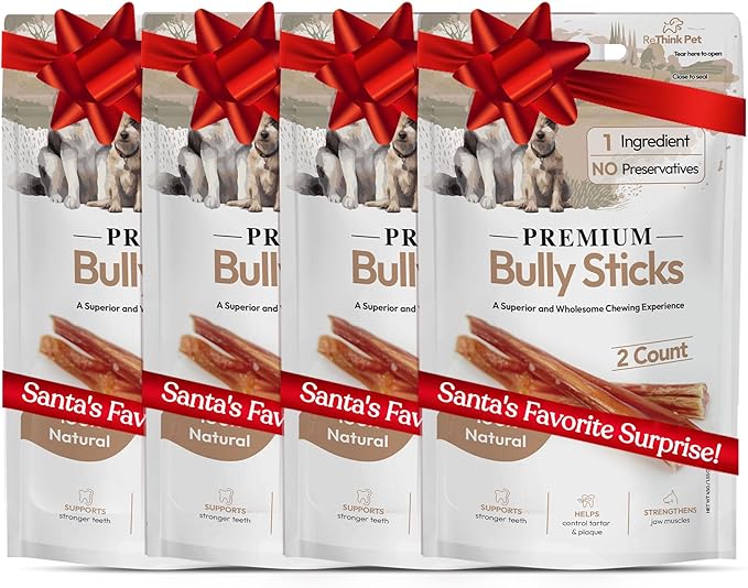 Bully Sticks for Dogs, 8 Count (4 Packs) – Premium All-Natural Beef Chews, Odor-Free, Long-Lasting Dog Treats, Rawhide Alternative for Small & Medium Breeds
