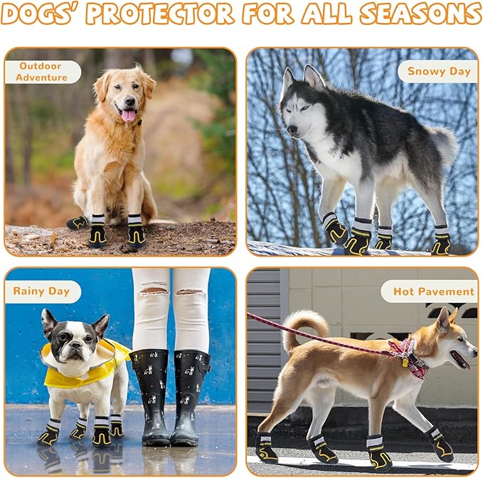 Dog Shoes for Hot Pavement,Dog Boots & Paw Protectors for Large Medium Size Dogs to Prevent Licking,Dog Booties with Reflective for Outdoor,Hiking,Hardwood Floors,Winter Snow(Black Yellow, Size6)
