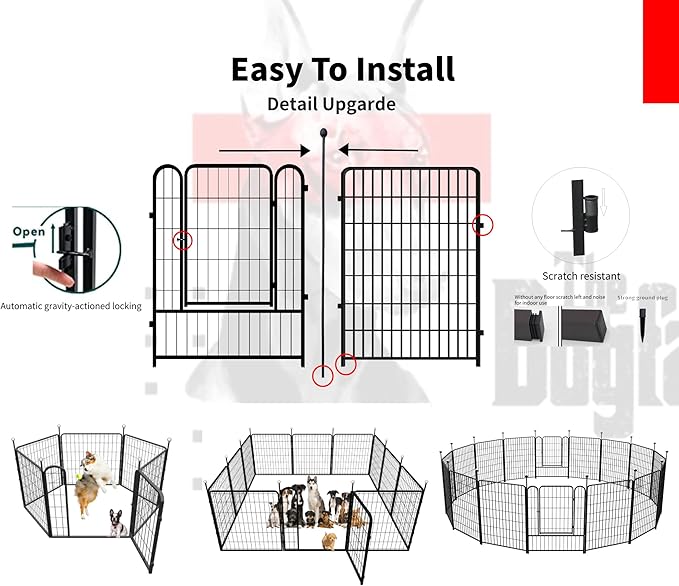 Dog Playpen Outdoor for Medium/Large Dogs 36'' High,4 Add-on Heavy Duty Dog Playpen Panels with Rustproof and Sturdy Stakes, 3ft Dog Fence for RV Camping