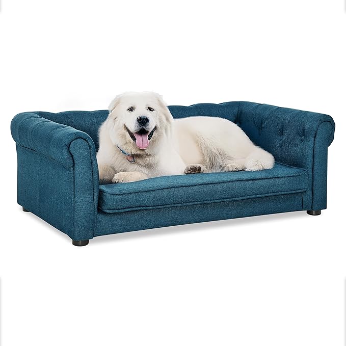 Dog Sofa Couch for Medium Dogs, 31" Memory Foam Dog Couch with Washable Fabric, Removable Cushion, Sofa Bed for Medium Dogs, Blue