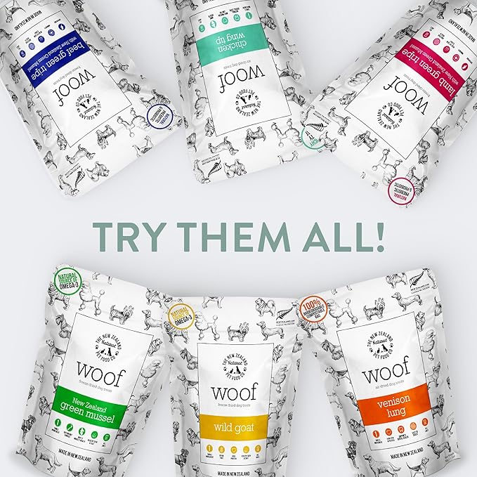 WOOF Freeze Dried Dog Treats - High Protein, Small & Large Dog, Natural, Topper, Treat, Green Mussels - 1.76 oz