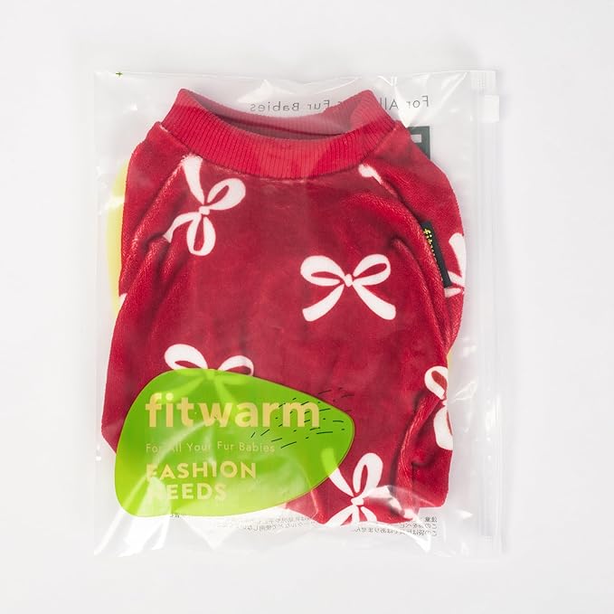 Fitwarm Bowknot Dog Pajamas, Warm Clothes for Small Dogs Girl, Fleece Pet Onesie with Feet, Burgundy Red, White, Large