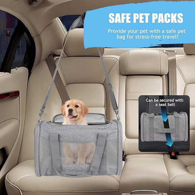 Carriers Soft-Sided Large Pet Carrier for Cats Dogs Small Animals Up to 35Lbs,Top Load Carrier,Ventilated Design,Portable Cat Carrier Airline Approved(X-Large, Grey)