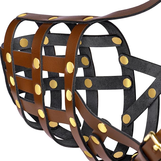 OOPSDOGGY German Shepherd Dog Muzzle for Large Dogs - Leather Breathable Secure Basket Muzzle for Large Breeds Prevents Biting No Chewing Adjustable (Brown, Size 7 - German Shepherd (Medium))