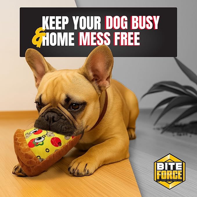 Bite Force -Durable & Strong Dog Toy Pizza Slice with Squeaker, Kevlar-Reinforced for Aggressive Chewers for Small Medium Large Dogs - Green.