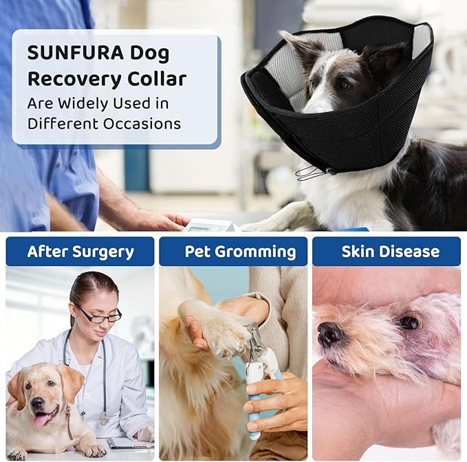 SUNFURA Dog Cone - Soft Cone for Dogs to Stop Licking, Pet E-Collar Alternative After Surgery, Adjustable Pet Recovery Collar for Wound Healing, Black Large