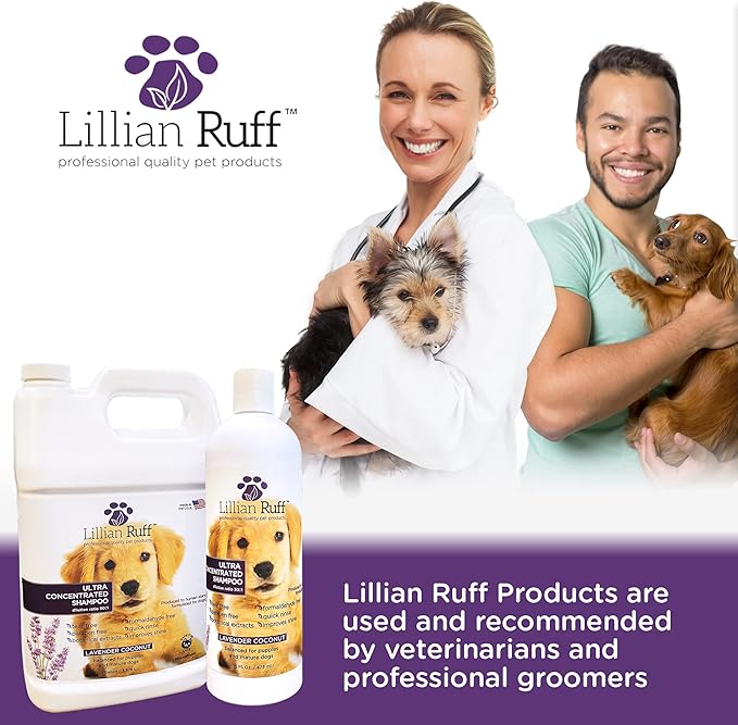 Lillian Ruff PRO Formula Ultra Concentrated Dog Shampoo – Makes 4 Gallons/30 Bottles, 30:1 Dilution, Professional Pet Shampoo for Sensitive Skin | Deodorizing & pH-Balanced Made in USA - Gallon