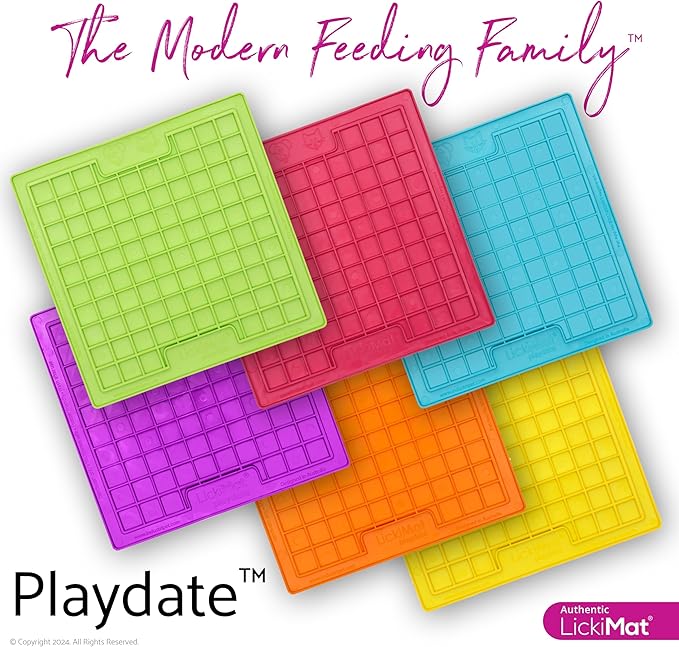 LickiMat Classic Playdate, Cat Slow Feeder Lick Mat, Boredom Anxiety Reducer; Perfect for Food, Treats, Yogurt, or Peanut Butter. Fun Alternative to a Slow Feed Cat Bowl or Dish, Pink
