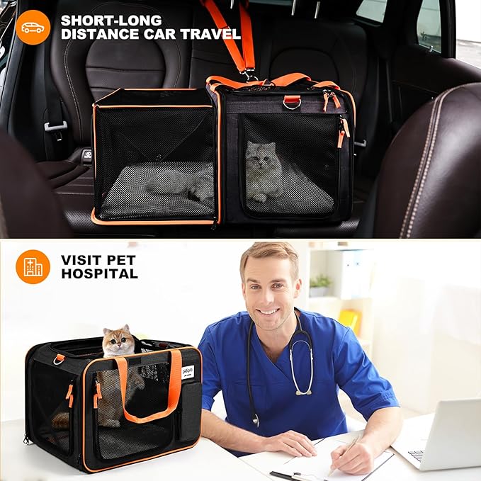 20 x 14 x 14 Expandable cat car Travel Carrier for 1 Small-Medium cat,with a Portable Leakproof Small cat Litter Box