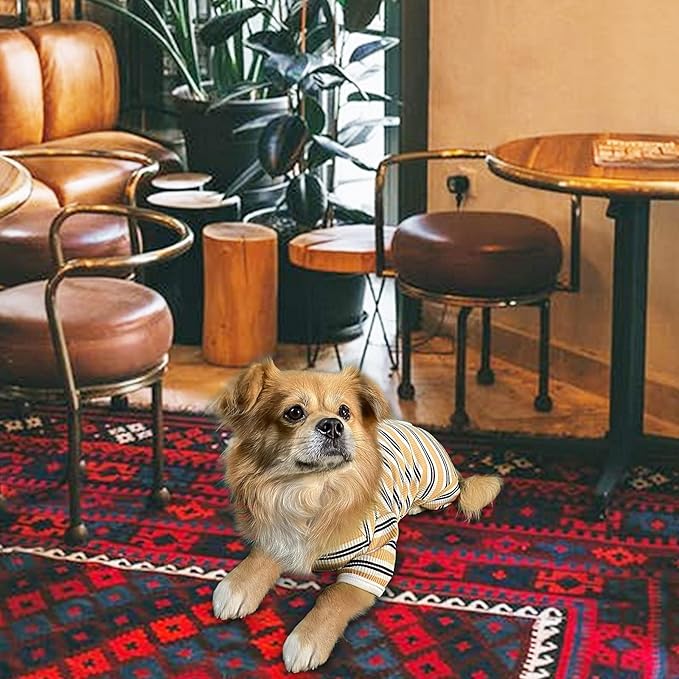 TONY HOBY Male Dog Pajamas, 4 Legged Dog Jumpsuit with Brown Stripe, Dogs Shirt for Small Medium Dogs (Brown, Boy, M)