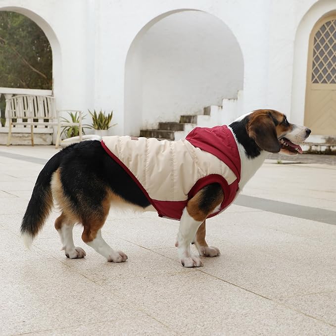 Fleece Lining Extra Warm Dog Hoodie in Winter for Large Dogs Jacket Pet Coats with Hooded,Beige and Red XL