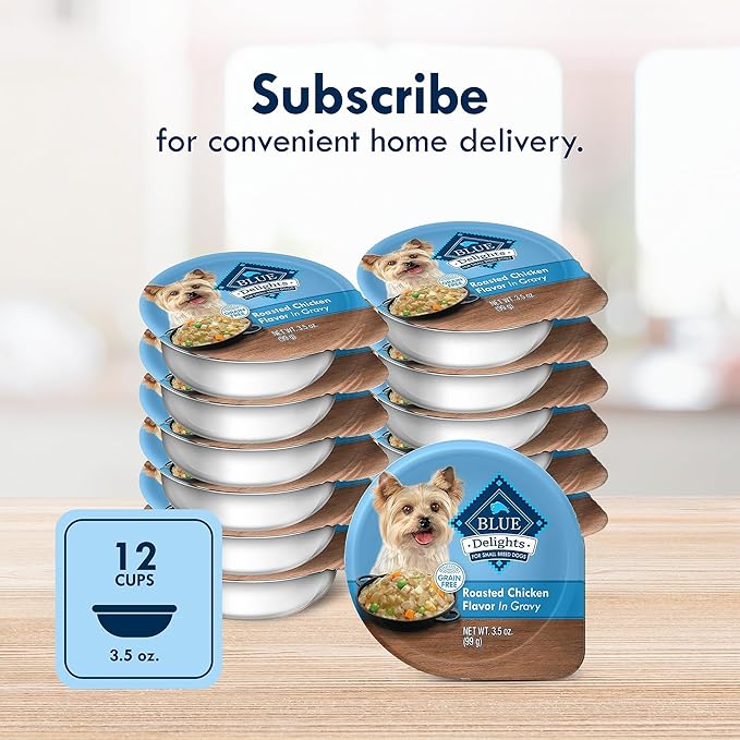 Blue Buffalo Delights Small Breed Natural Wet Dog Food, Rotisserie Chicken Flavor in Gravy, 3.5-oz Cups, 12 Count