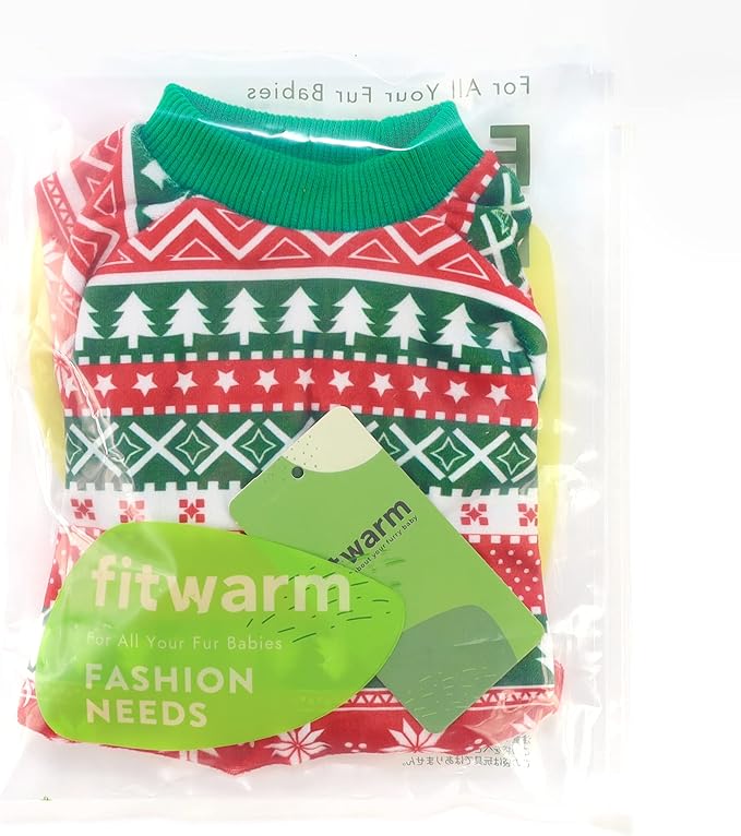 Fitwarm Dog Christmas Outfit, Holiday Pet Clothes for Small Dogs Boy Girl, Festive Pajamas with Feet, Puppy Onesie, Red, Green, XS
