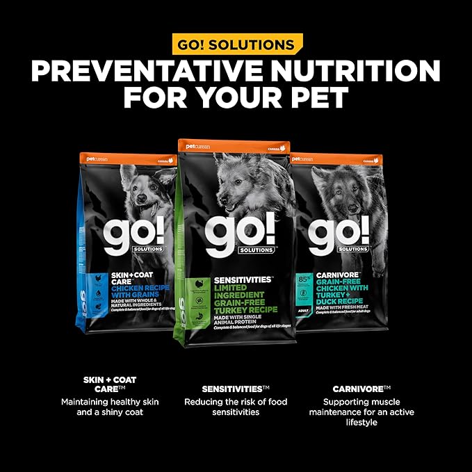 Go! Solutions Sensitivities Limited Ingredients, Grain-Free Dry Dog Food, Turkey Recipe for Sensitive Stomach, 3.5 lb Bag