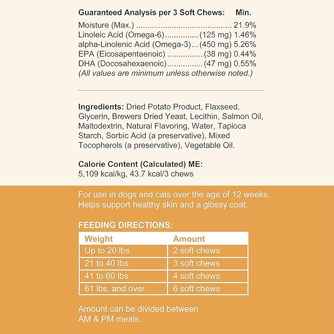 Omega 3 Fish Oil for Dogs -360 Soft Chew Omega Treats for Skin and Coat -Salmon Oil Blend of Essential Fatty Acids, Vitamins, Antioxidants, Minerals -Made in USA (2 Packs of 180, Chicken Flavor)