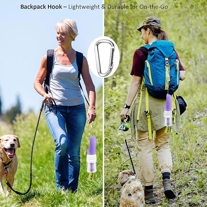 20oz Dog Water Bottle with Food Container & Poop Bag Dispenser | Leak-Proof Portable Pet Water Dispenser with Carabiner Clip | for Walking, Hiking, Travel
