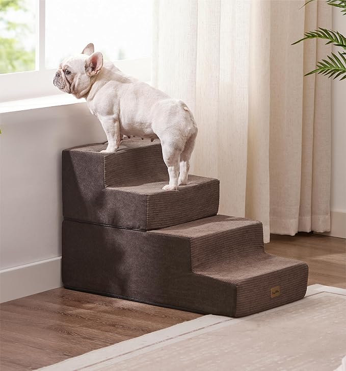 Made4Pets Dog Steps for Bed, Extra Wide Dog Stairs for High Bed Couch Sofa, 35D Foam Pet Steps for Small Dogs and Cats(Up to 40lbs), Non-Slip Bottom Pet Stairs, Brown, 4 Steps