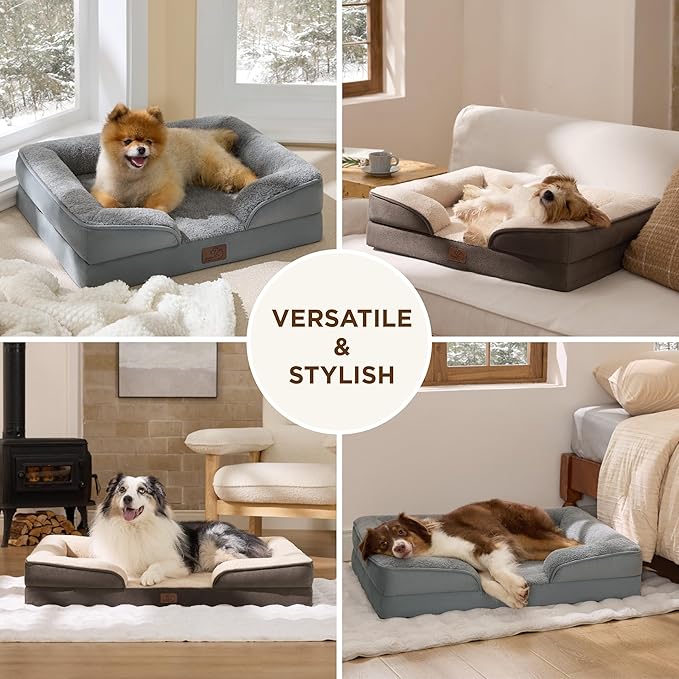 Bedsure Self Warming Orthopedic Dog Beds Large Sized Dog - Washable Large Dogs Bed Waterproof, Big Comfort Dogs Couch Sofa with Removable Cover, Supportive Foam Pet Bed with Nonskid Bottom, Brown
