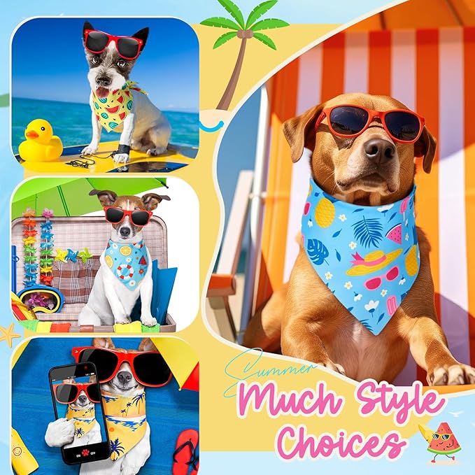 Sweetude 50 Pcs Dog Bandanas Bulk for Summer Hawaii Puppy Bandanas Adjustable Triangle Scarf Set Holiday for Small Medium Large Pet Costume Accessories(31.5 x 21.7 x 21.7 Inch, Flamingo)