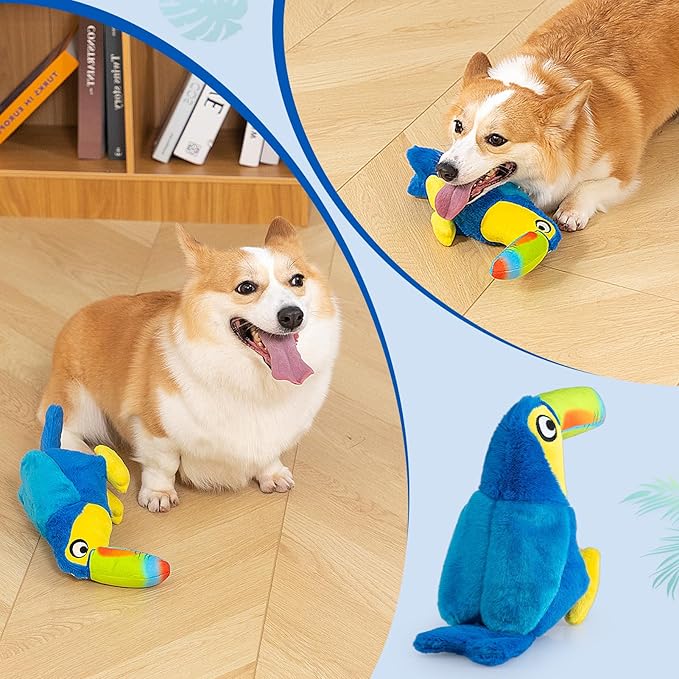 Hollypet Squeaky Plush Stuffed Durable Dog Toys, Cute Puppy Chew Toys for Small, Medium and Large Breed Dogs,Blue Toucan