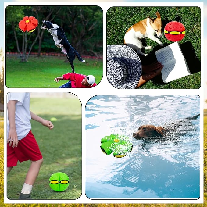 Dog Flying Disc, 2 Pack Pet Toy Flying Saucer Ball for Dog, Interactive Dog Disc Saucer Ball Toys for Medium Large Dogs, Doggy Disc Ball 3 Light Teeth Red+Green