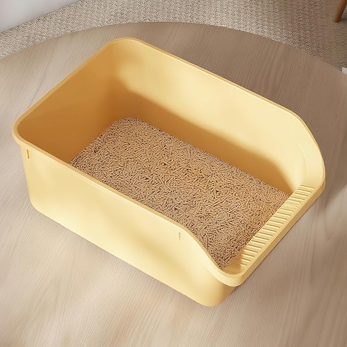 Large Cat Litter Box with High Sides,Cat Boxes for Indoor Cats,Cat Litter Pan for Kitty,Litter Box with Low Entry,Anti-Splashing,Easy to Clean (Yellow)