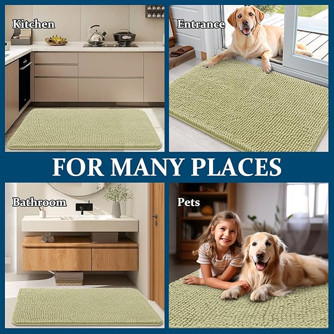 OLANLY Dog Door Mat for Muddy Paws 24x16, Absorbs Moisture and Dirt, Absorbent Non-Slip Washable Doormat, Quick Dry Chenille Mud Mat for Dogs, Entry Indoor Entryway Carpet for Inside Floor, Vanilla