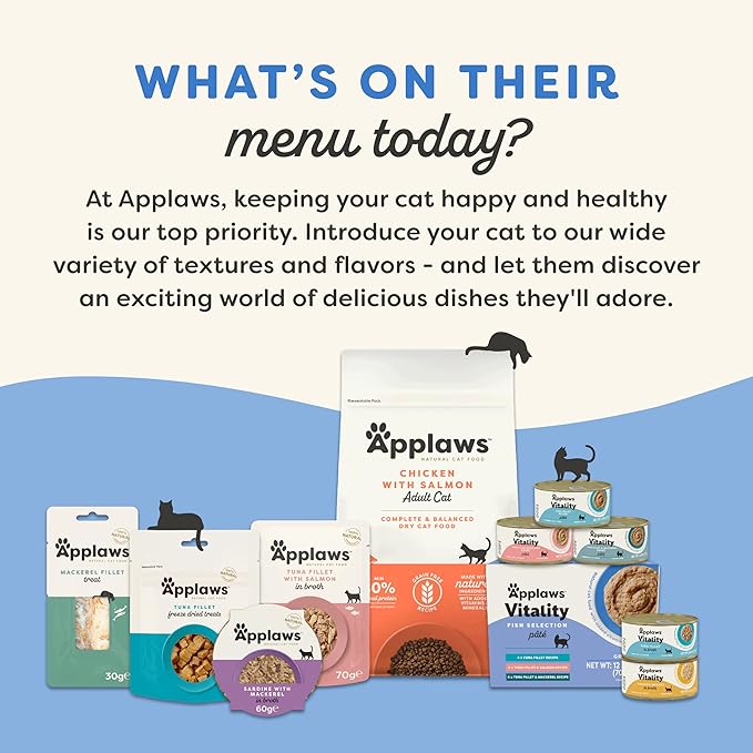 Applaws Vitality Wet Cat Food in Broth, Natural Cat Food with Added Vitamins & Minerals, Grain-Free, Carrageenan Free, Variety Selection in Broth (12 Count, 5.5 oz Cans)