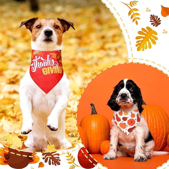 Weewooday 20 Pieces Fall Thanksgiving Dog Bandanas for Dogs Pumpkin Dog Bandana Turkey Triangle Pet Bib Adjustable Pet Bandana Soft Doggy Kerchief Accessories for Pet Costume