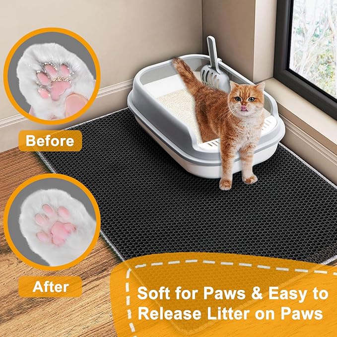Large Cat Litter Box Mat, Litter Trapping Mat for indoor Cat, Litter box Mat for Floor 35''X 25'', 2 Layer Litterbox Catcher Rug for Kitty Pet,Waterproof Urine Proof, Clean Easily, Non-Slip