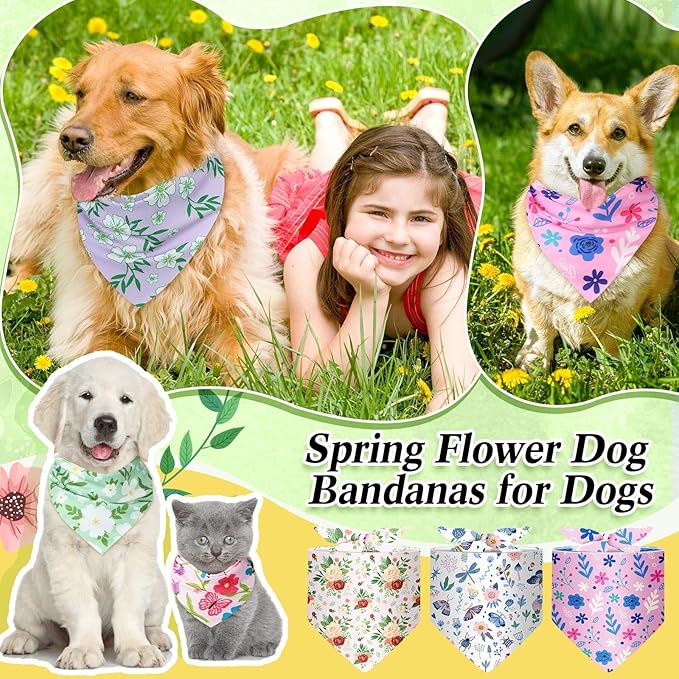 Geyoga 240 Pcs Halloween Dog Bandanas Bulk Thanksgiving Pet Bandanas Adjustable Fall Triangle Dog Grooming Scarf Bibs Kerchief for Small Medium Large Cats Pet Costume A(Floral)