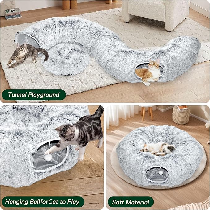 Multifunctional Cat Tunnel Toy - XL Interactive Cat Play Tunnel with Climbing Holes and Thick Resting Mat, Ideal for Mult Homes and Extended Playtime (Ash Gray)